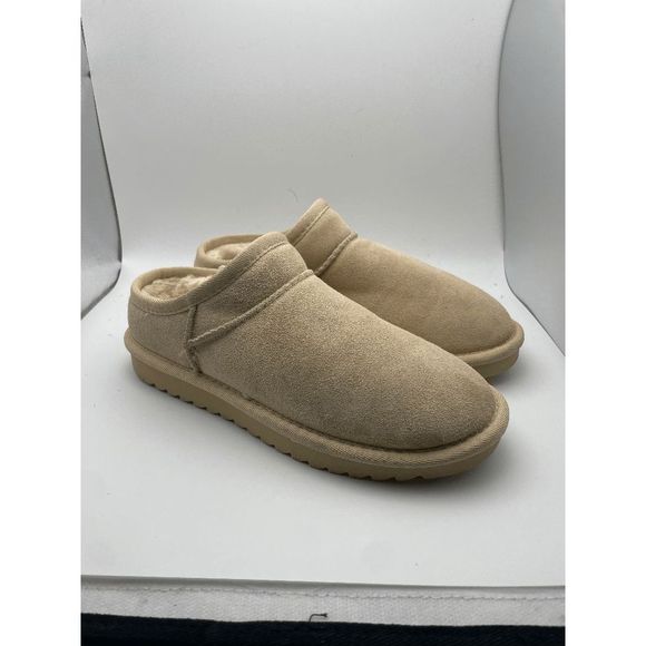 CUSHIONAIRE Women's Cozy Faux Shearling Genuine Suede mule slippers, Sand 6 - Picture 1 of 7